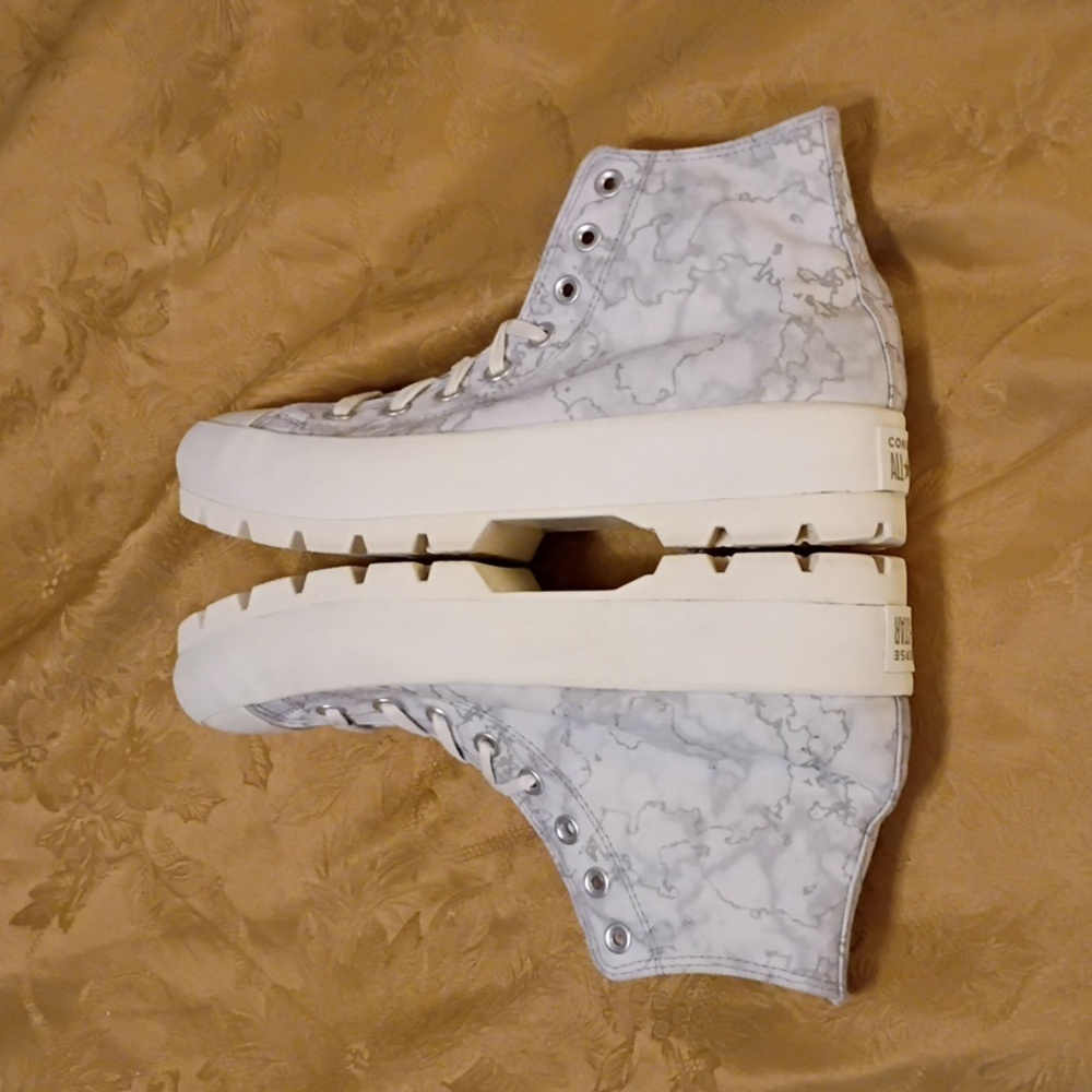 CONVERSE Platform Women's High-Top Gray Marble and White Women's 11.0 Men 9.0 - Picture 7 of 12